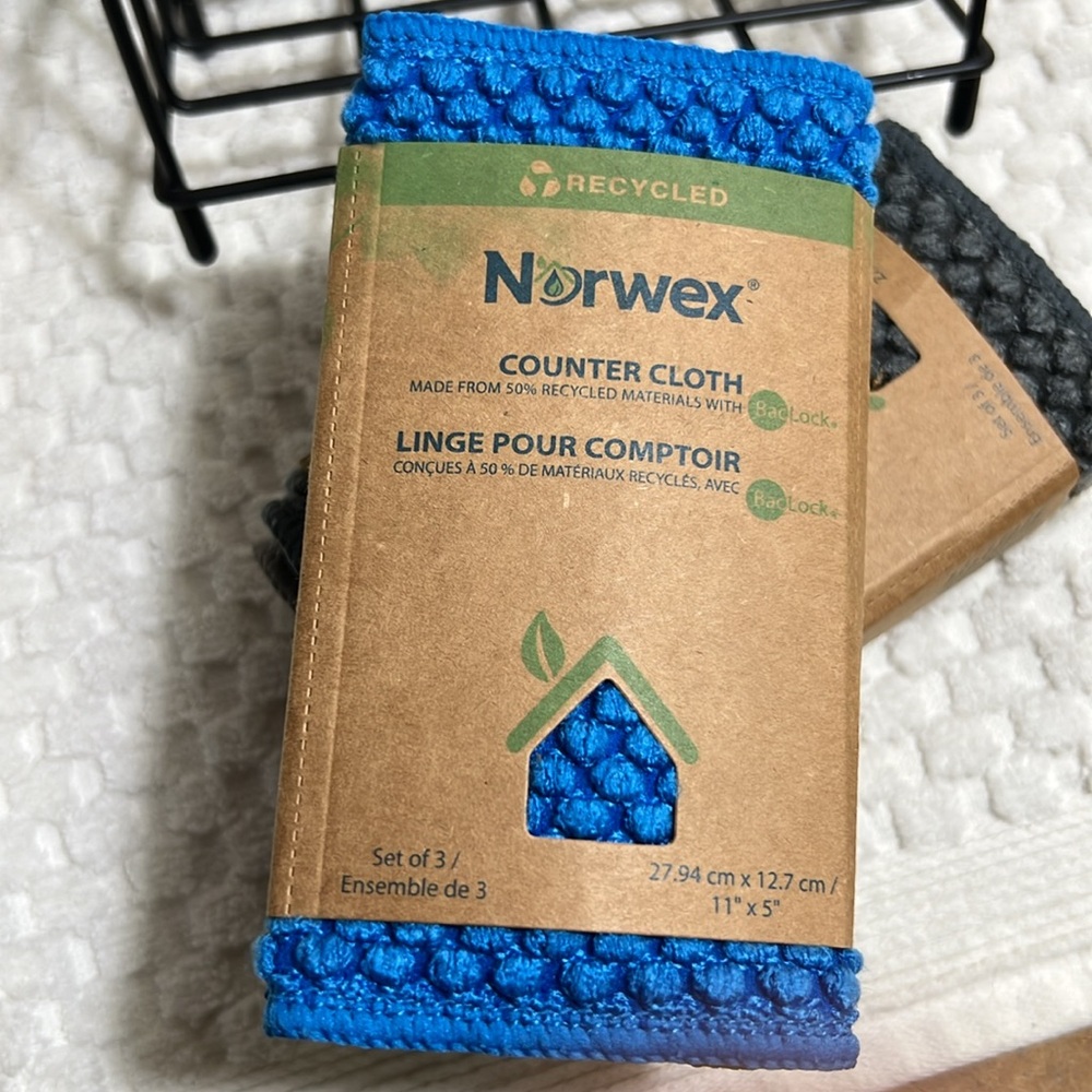 New Norwex Blue and Gray Counter Cloth Set with Holder - Picture 3 of 10